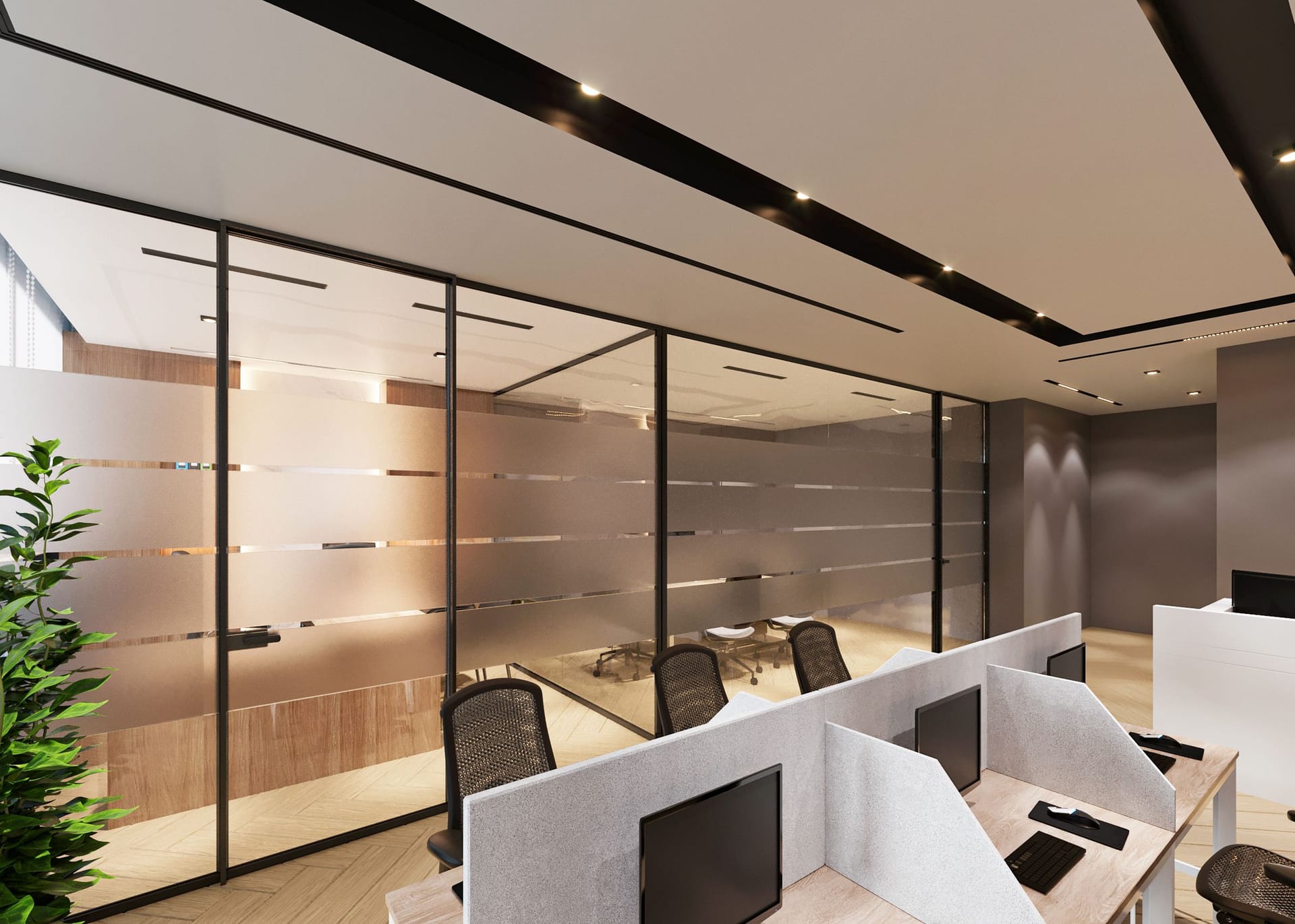 Modern office with glass partitions
